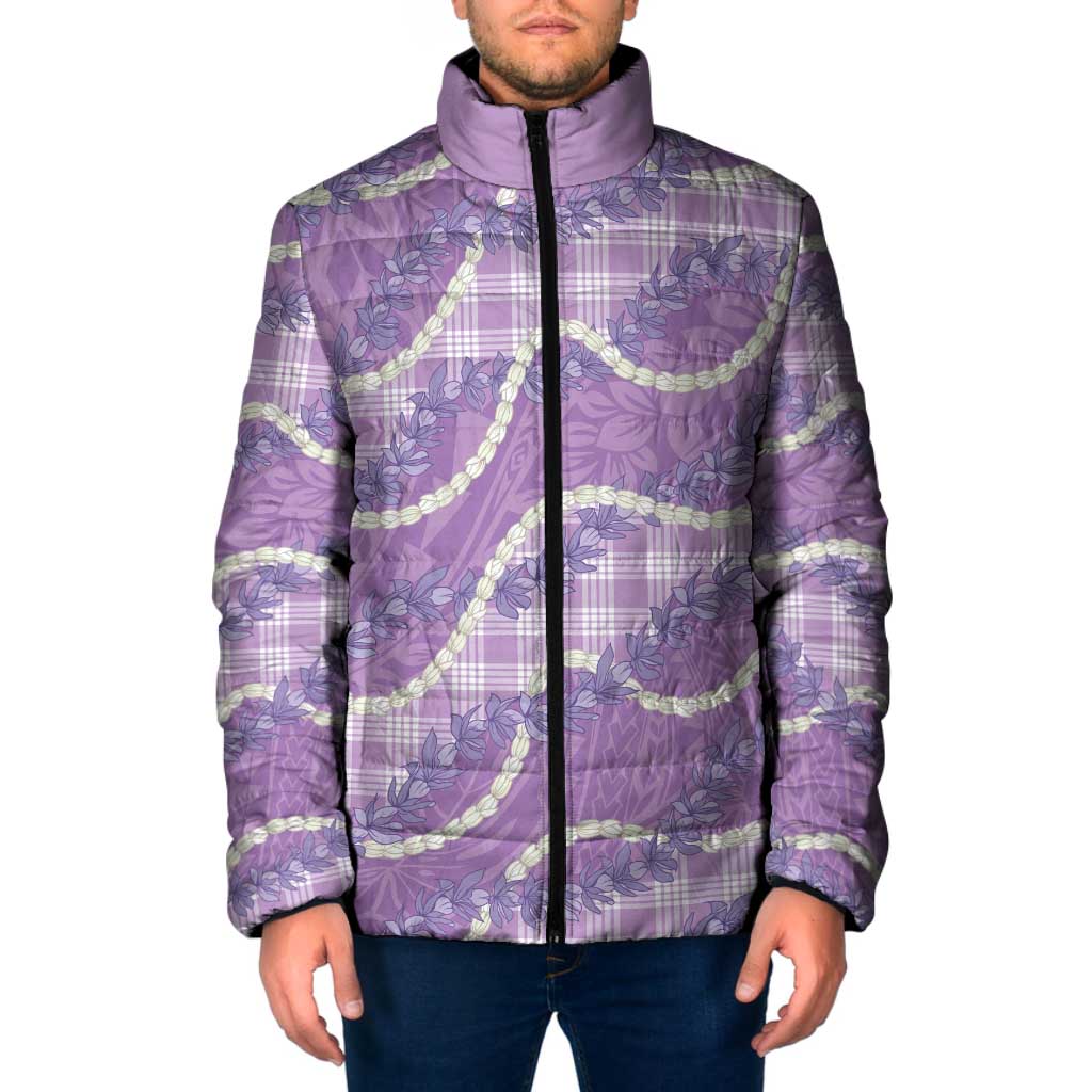 Purple Hawaii Palaka Honohono Pikake Padded Jacket Hawaiian Orchid Lei Polynesian Pattern - Polynesian Pride