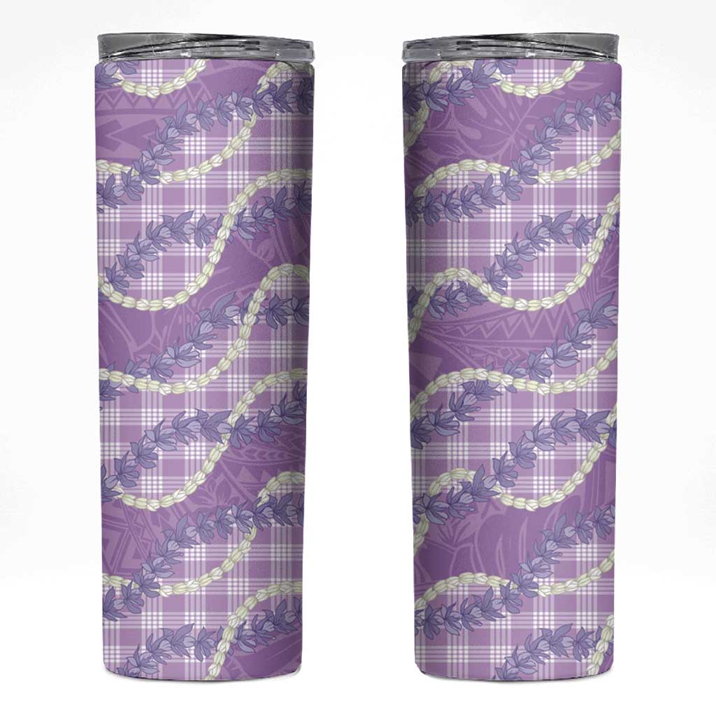 Purple Hawaii Palaka Honohono Pikake Skinny Tumbler Hawaiian Orchid Lei Polynesian Pattern - Polynesian Pride