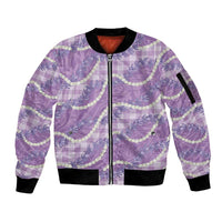Purple Hawaii Palaka Honohono Pikake Sleeve Zip Bomber Jacket Hawaiian Orchid Lei Polynesian Pattern - Polynesian Pride
