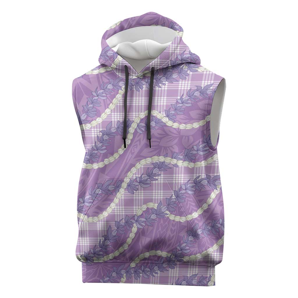 Purple Hawaii Palaka Honohono Pikake Sleeveless Hoodie Hawaiian Orchid Lei Polynesian Pattern - Polynesian Pride
