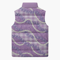 Purple Hawaii Palaka Honohono Pikake Sleeveless Puffer Jacket Hawaiian Orchid Lei Polynesian Pattern - Polynesian Pride