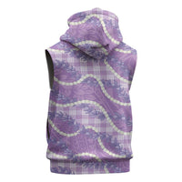 Purple Hawaii Palaka Honohono Pikake Sleeveless Zip Hoodie Hawaiian Orchid Lei Polynesian Pattern - Polynesian Pride