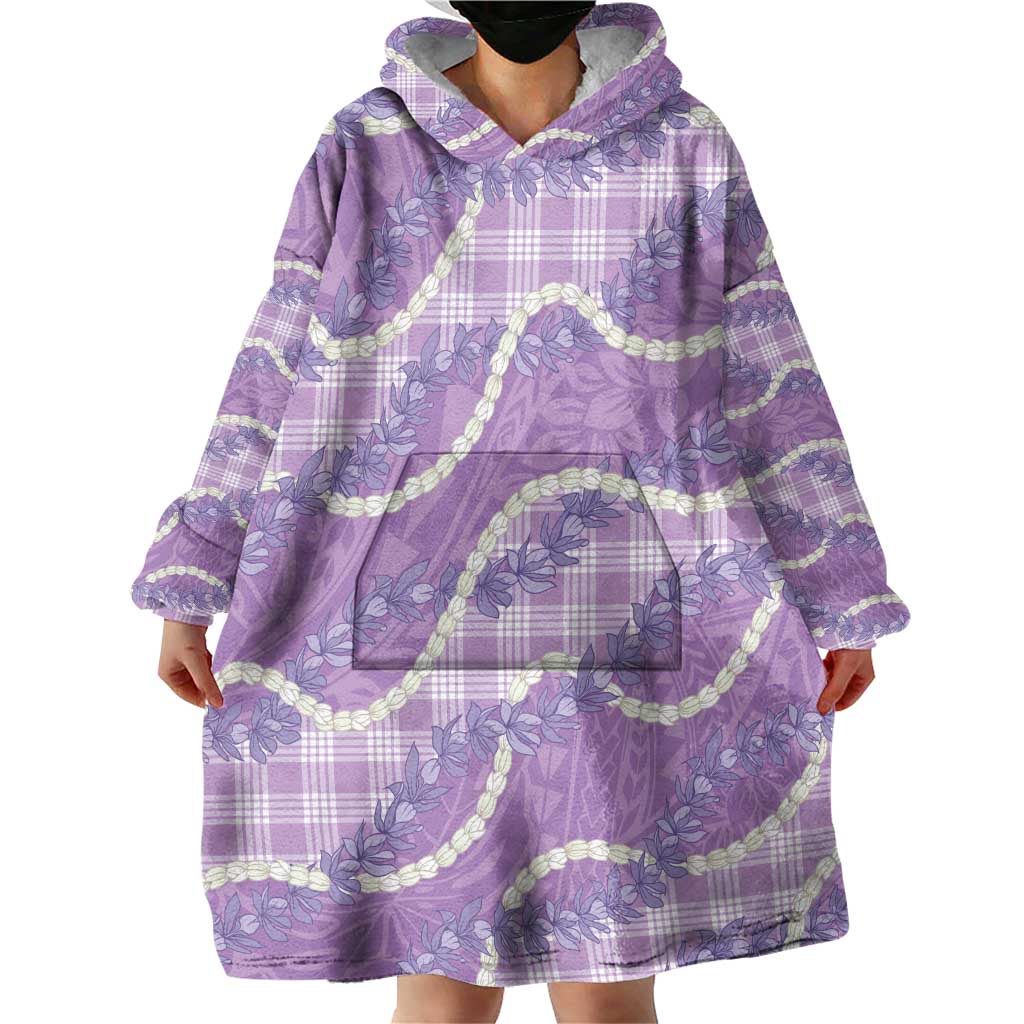Purple Hawaii Palaka Honohono Pikake Wearable Blanket Hoodie Hawaiian Orchid Lei Polynesian Pattern - Polynesian Pride