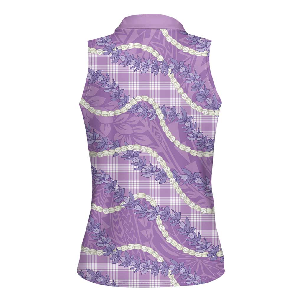 Purple Hawaii Palaka Honohono Pikake Women Sleeveless Polo Shirt Hawaiian Orchid Lei Polynesian Pattern - Polynesian Pride