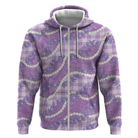 Purple Hawaii Palaka Honohono Pikake Zip Hoodie Hawaiian Orchid Lei Polynesian Pattern - Polynesian Pride