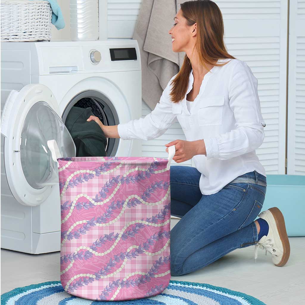 Pink Hawaii Palaka Honohono Pikake Laundry Basket Hawaiian Orchid Lei Polynesian Pattern - Polynesian Pride