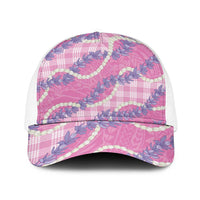 Pink Hawaii Palaka Honohono Pikake Baseball Net Cap Hawaiian Orchid Lei Polynesian Pattern - Polynesian Pride