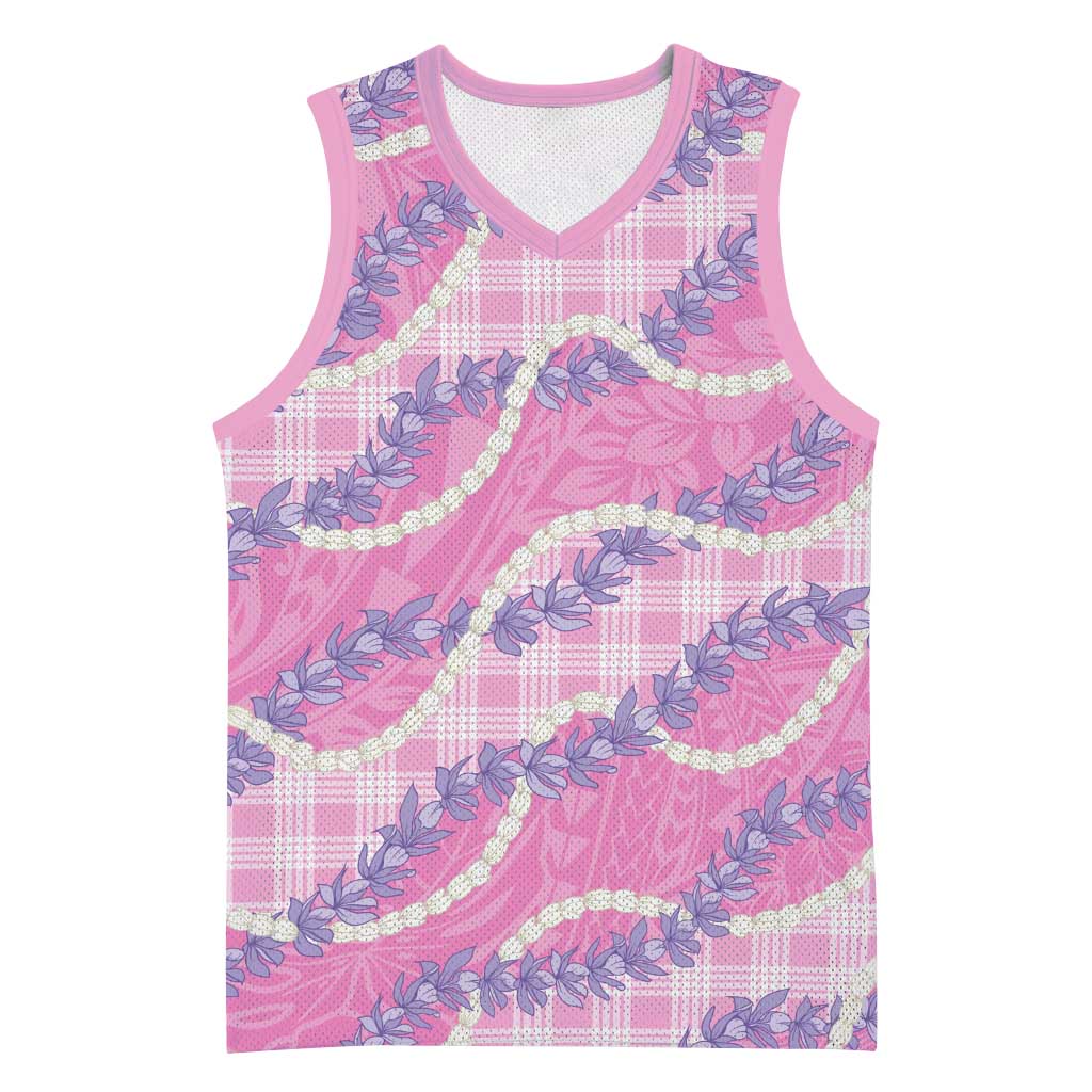 Pink Hawaii Palaka Honohono Pikake Basketball Jersey Hawaiian Orchid Lei Polynesian Pattern - Polynesian Pride