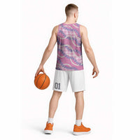 Pink Hawaii Palaka Honohono Pikake Basketball Jersey Hawaiian Orchid Lei Polynesian Pattern - Polynesian Pride