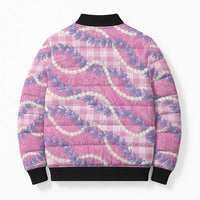 Pink Hawaii Palaka Honohono Pikake Bomber Puffer Jacket Hawaiian Orchid Lei Polynesian Pattern - Polynesian Pride