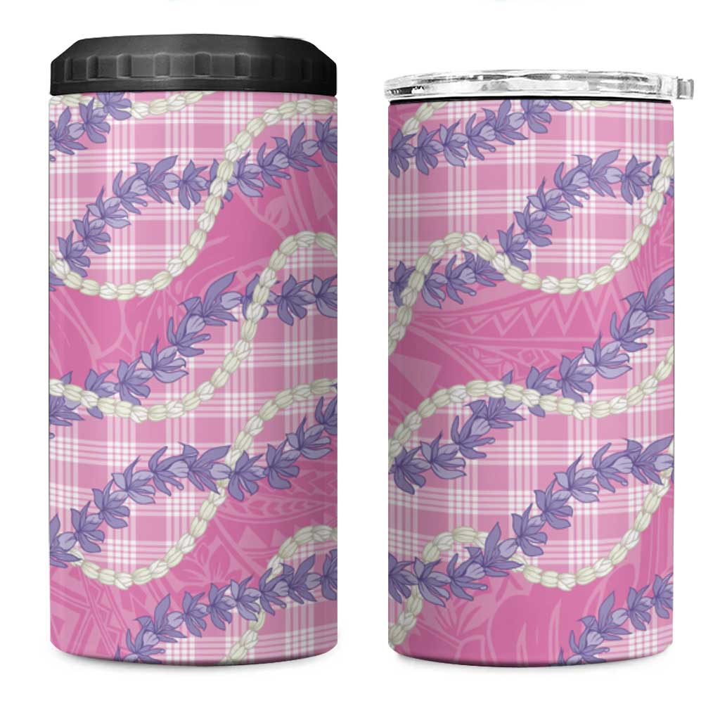 Pink Hawaii Palaka Honohono Pikake 4 in 1 Can Cooler Tumbler Hawaiian Orchid Lei Polynesian Pattern - Polynesian Pride