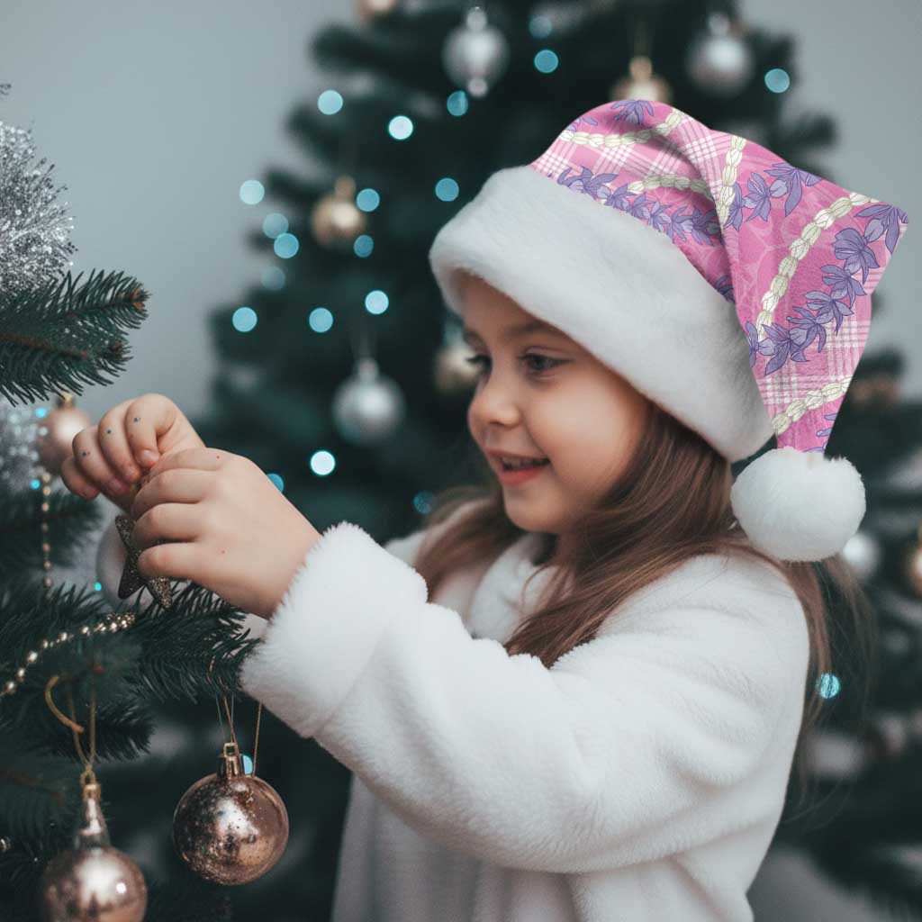 Pink Hawaii Palaka Honohono Pikake Christmas Santa Hat Hawaiian Orchid Lei Polynesian Pattern - Polynesian Pride