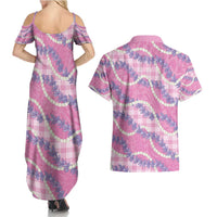 Pink Hawaii Palaka Honohono Pikake Couples Matching Summer Maxi Dress and Hawaiian Shirt Hawaiian Orchid Lei Polynesian Pattern - Polynesian Pride