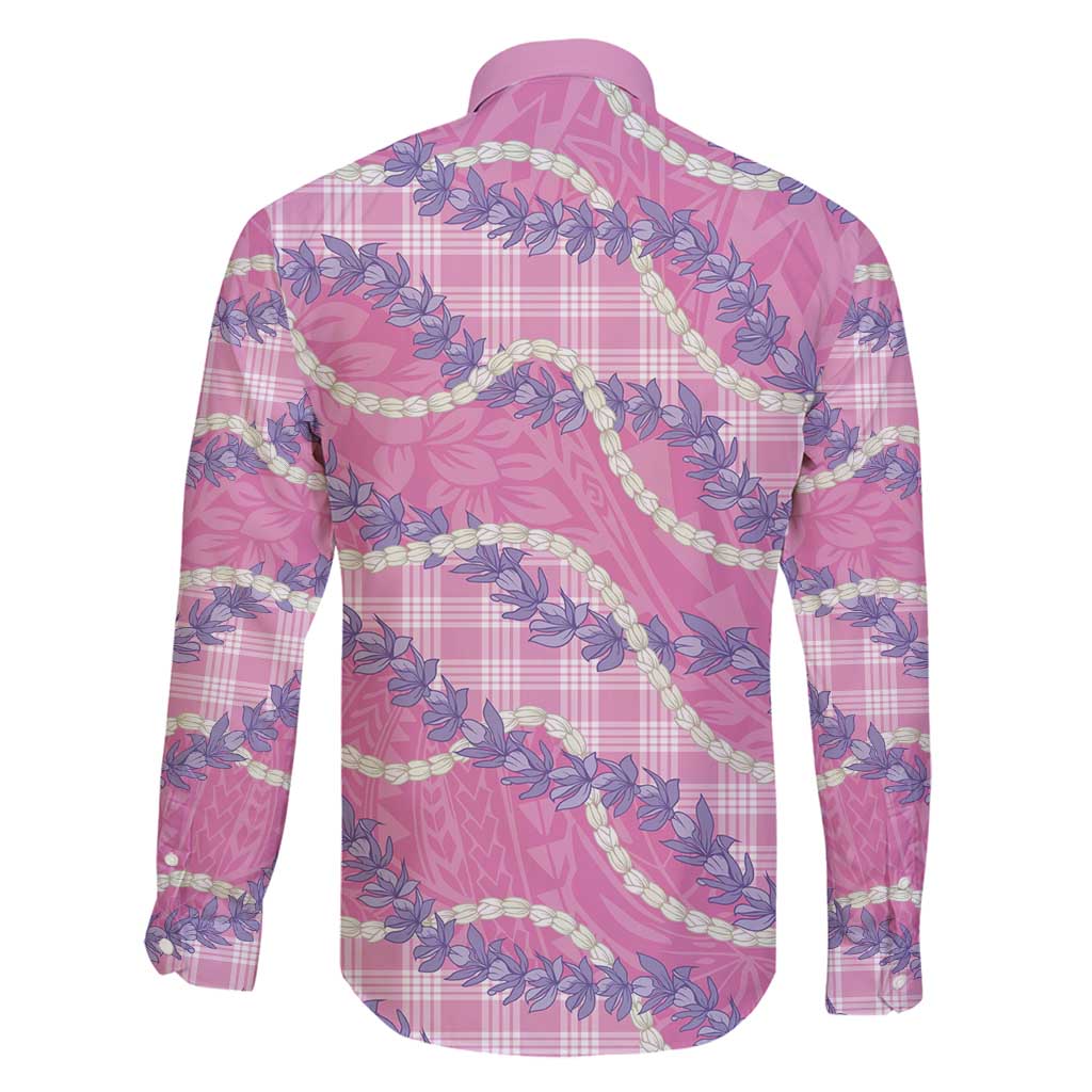 Pink Hawaii Palaka Honohono Pikake Family Matching Off Shoulder Maxi Dress and Hawaiian Shirt Hawaiian Orchid Lei Polynesian Pattern - Polynesian Pride