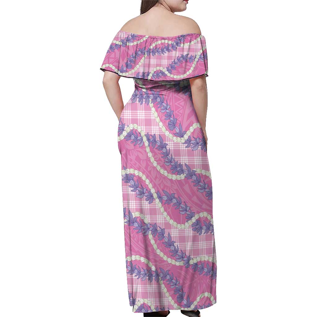 Pink Hawaii Palaka Honohono Pikake Family Matching Off Shoulder Maxi Dress and Hawaiian Shirt Hawaiian Orchid Lei Polynesian Pattern - Polynesian Pride