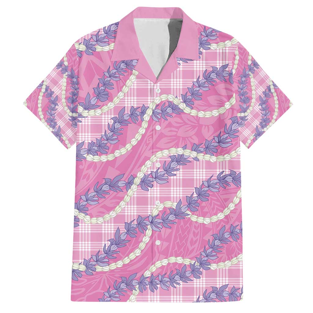 Pink Hawaii Palaka Honohono Pikake Family Matching Off Shoulder Short Dress and Hawaiian Shirt Hawaiian Orchid Lei Polynesian Pattern - Polynesian Pride