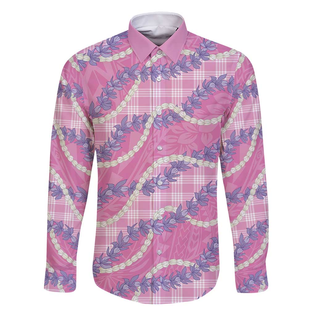 Pink Hawaii Palaka Honohono Pikake Family Matching Off Shoulder Short Dress and Hawaiian Shirt Hawaiian Orchid Lei Polynesian Pattern - Polynesian Pride