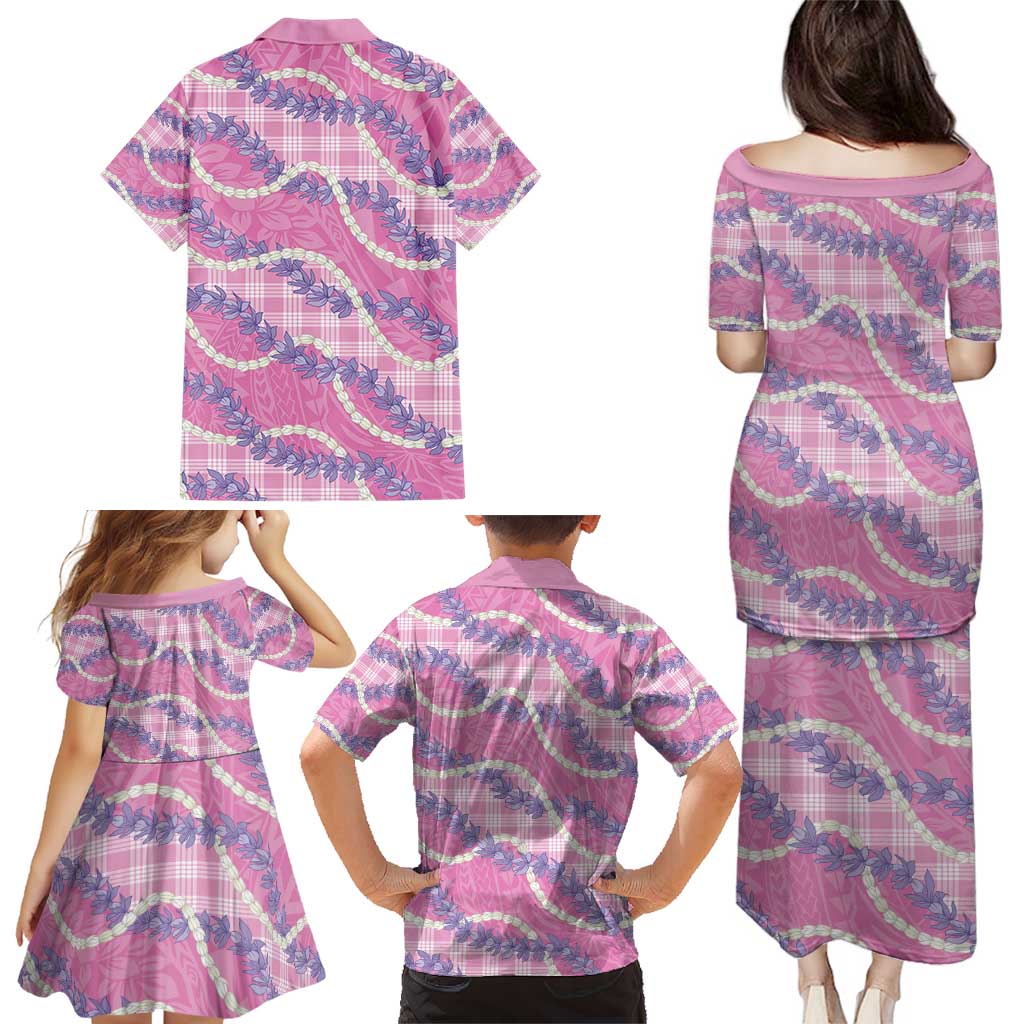 Pink Hawaii Palaka Honohono Pikake Family Matching Puletasi and Hawaiian Shirt Hawaiian Orchid Lei Polynesian Pattern - Polynesian Pride