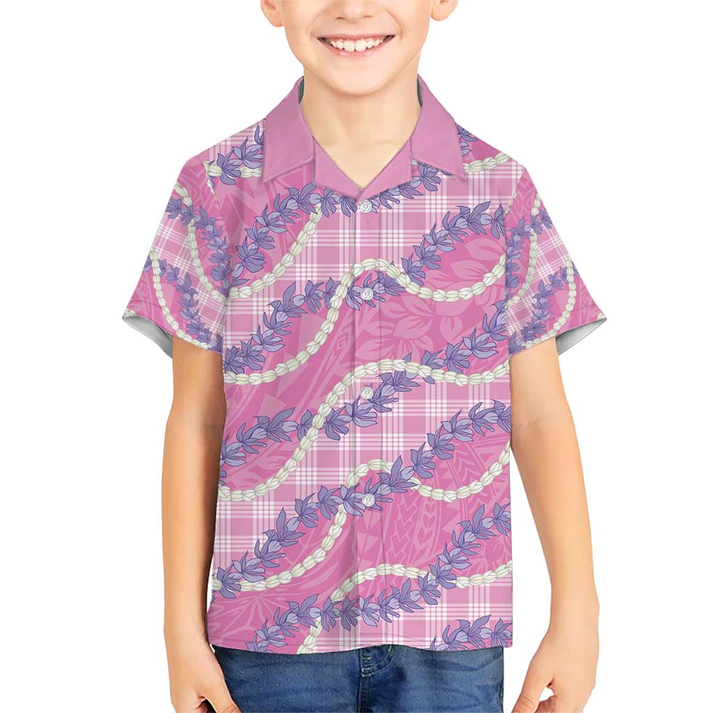 Pink Hawaii Palaka Honohono Pikake Kid Hawaiian Shirt Hawaiian Orchid Lei Polynesian Pattern - Polynesian Pride