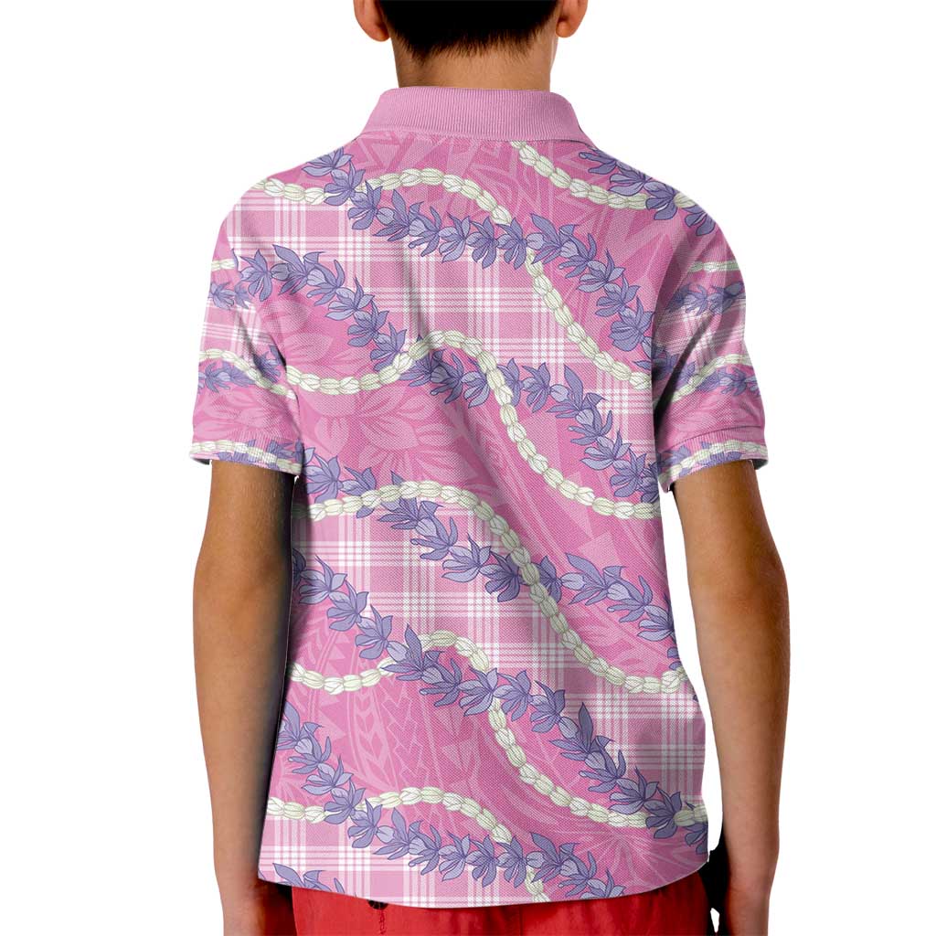 Pink Hawaii Palaka Honohono Pikake Kid Polo Shirt Hawaiian Orchid Lei Polynesian Pattern - Polynesian Pride