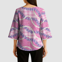 Pink Hawaii Palaka Honohono Pikake Kimono Sleeve Blouse Hawaiian Orchid Lei Polynesian Pattern - Polynesian Pride