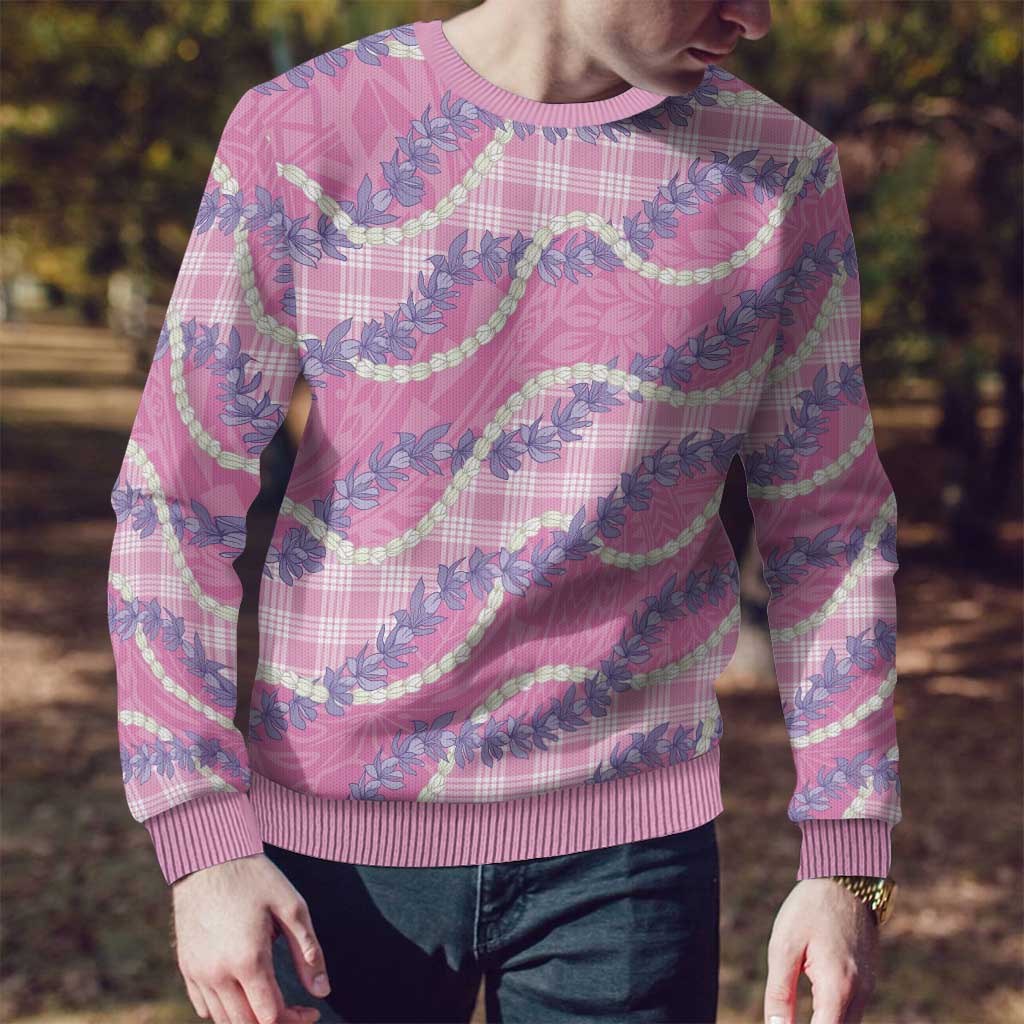 Pink Hawaii Palaka Honohono Pikake Ugly Christmas Sweater Hawaiian Orchid Lei Polynesian Pattern - Polynesian Pride