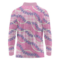 Pink Hawaii Palaka Honohono Pikake Long Sleeve Polo Shirt Hawaiian Orchid Lei Polynesian Pattern - Polynesian Pride