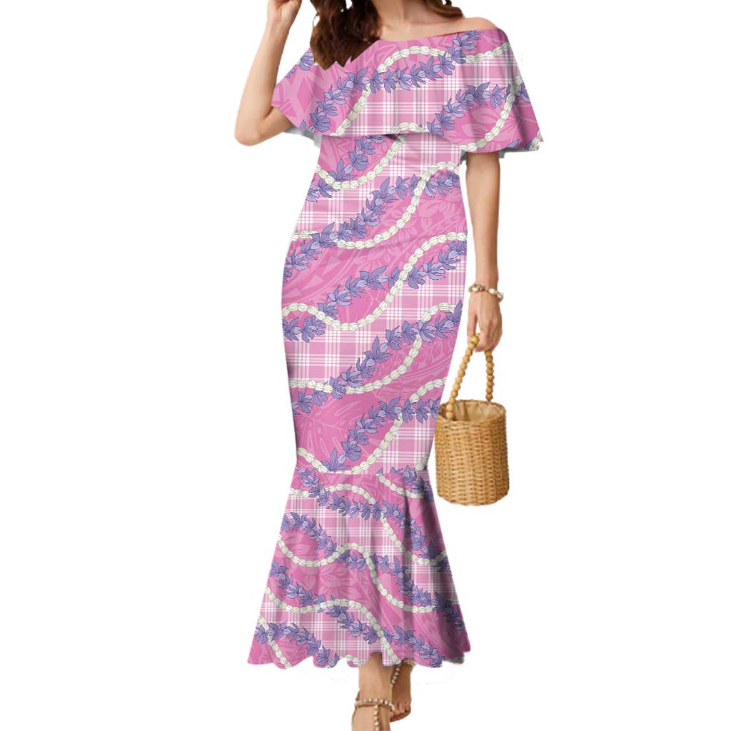 Pink Hawaii Palaka Honohono Pikake Mermaid Dress Hawaiian Orchid Lei Polynesian Pattern - Polynesian Pride