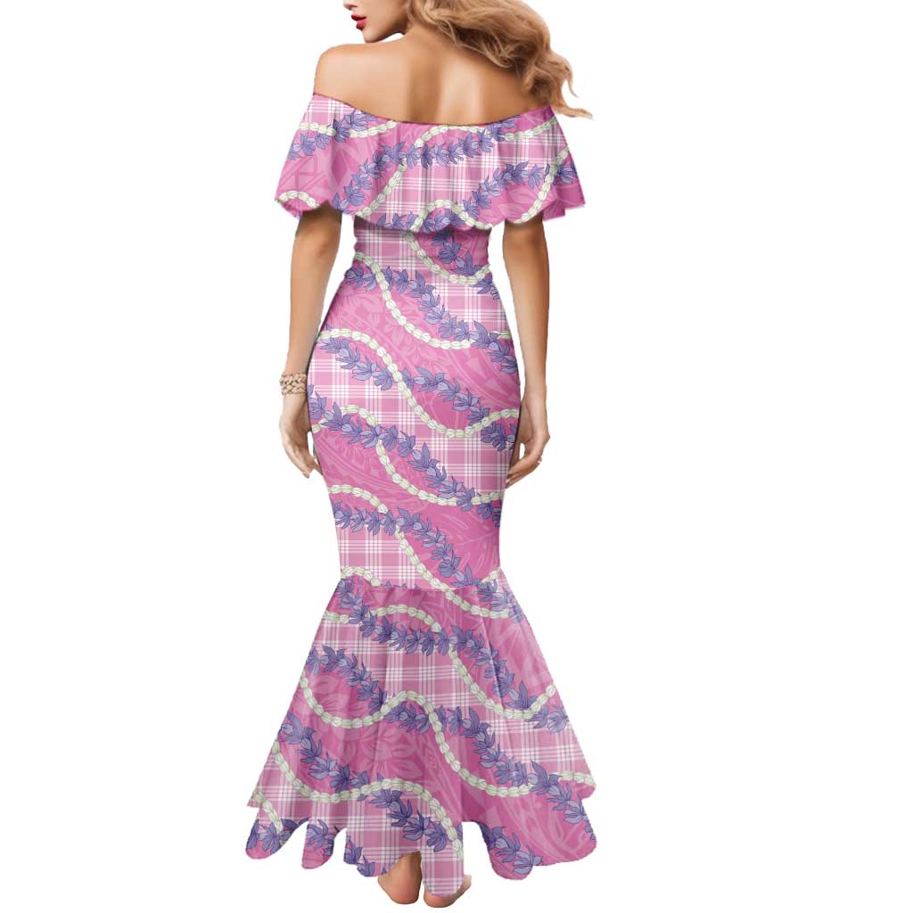 Pink Hawaii Palaka Honohono Pikake Mermaid Dress Hawaiian Orchid Lei Polynesian Pattern - Polynesian Pride