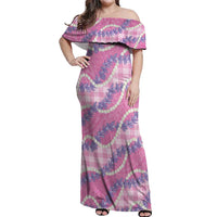 Pink Hawaii Palaka Honohono Pikake Off Shoulder Maxi Dress Hawaiian Orchid Lei Polynesian Pattern - Polynesian Pride