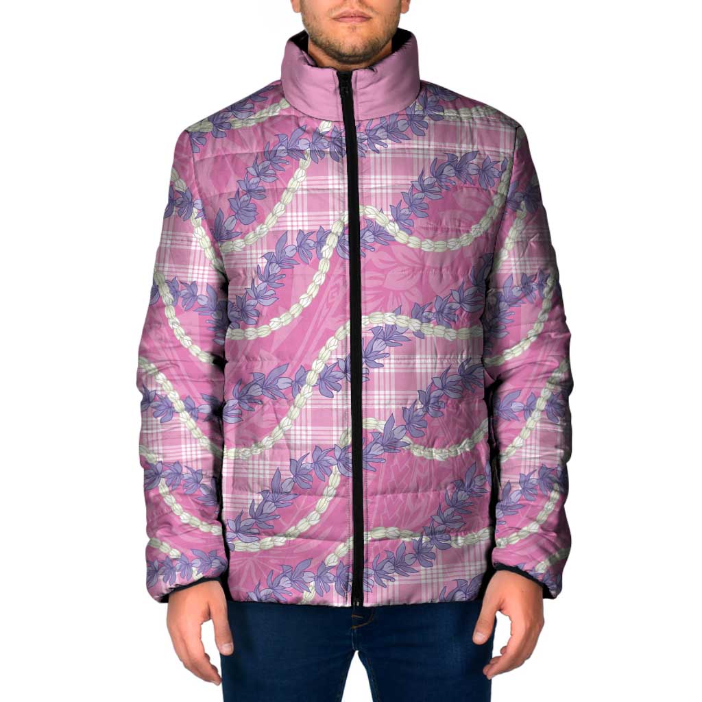 Pink Hawaii Palaka Honohono Pikake Padded Jacket Hawaiian Orchid Lei Polynesian Pattern - Polynesian Pride