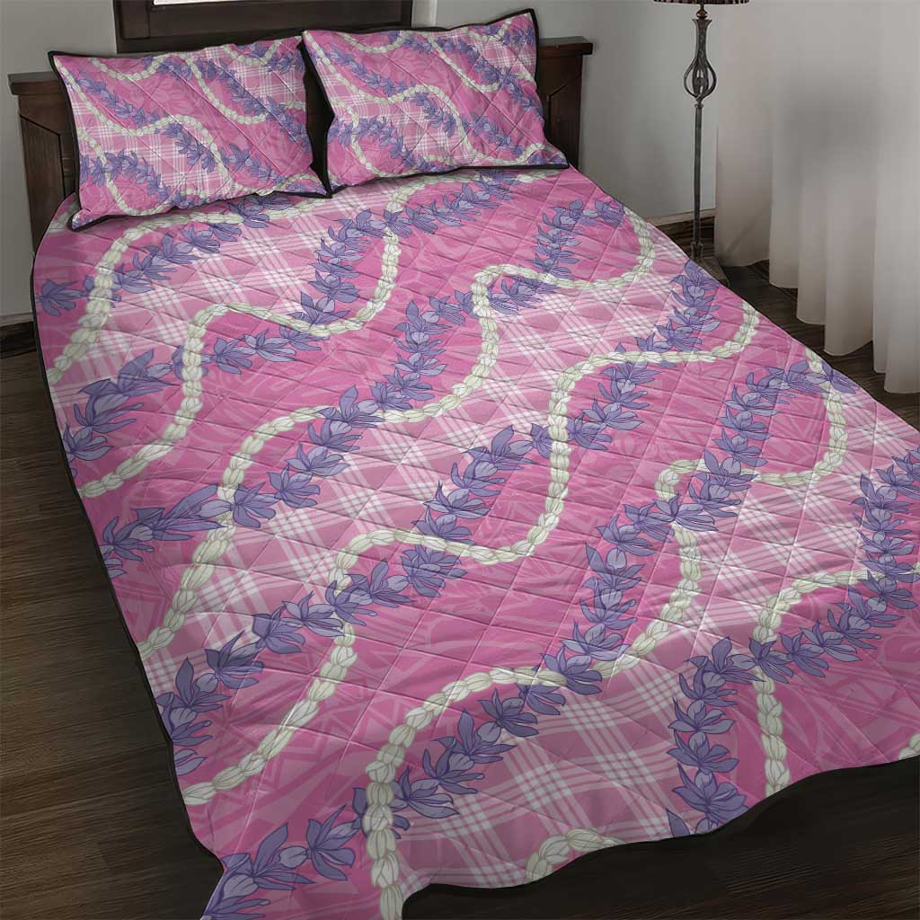 Pink Hawaii Palaka Honohono Pikake Quilt Bed Set Hawaiian Orchid Lei Polynesian Pattern - Polynesian Pride