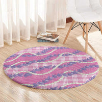 Pink Hawaii Palaka Honohono Pikake Round Carpet Hawaiian Orchid Lei Polynesian Pattern - Polynesian Pride