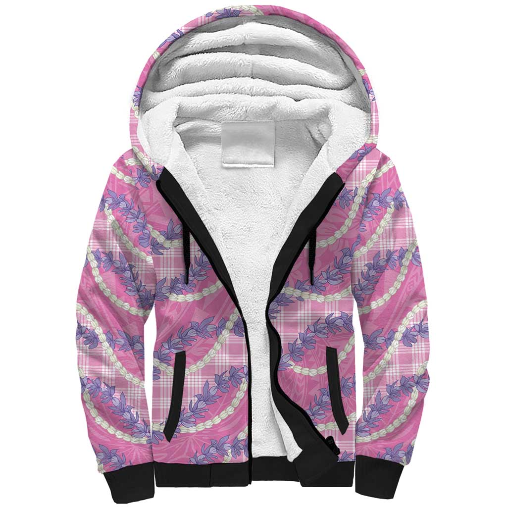 Pink Hawaii Palaka Honohono Pikake Sherpa Hoodie Hawaiian Orchid Lei Polynesian Pattern - Polynesian Pride