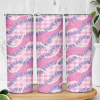 Pink Hawaii Palaka Honohono Pikake Skinny Tumbler Hawaiian Orchid Lei Polynesian Pattern - Polynesian Pride