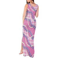 Pink Hawaii Palaka Honohono Pikake Tank Maxi Dress Hawaiian Orchid Lei Polynesian Pattern - Polynesian Pride