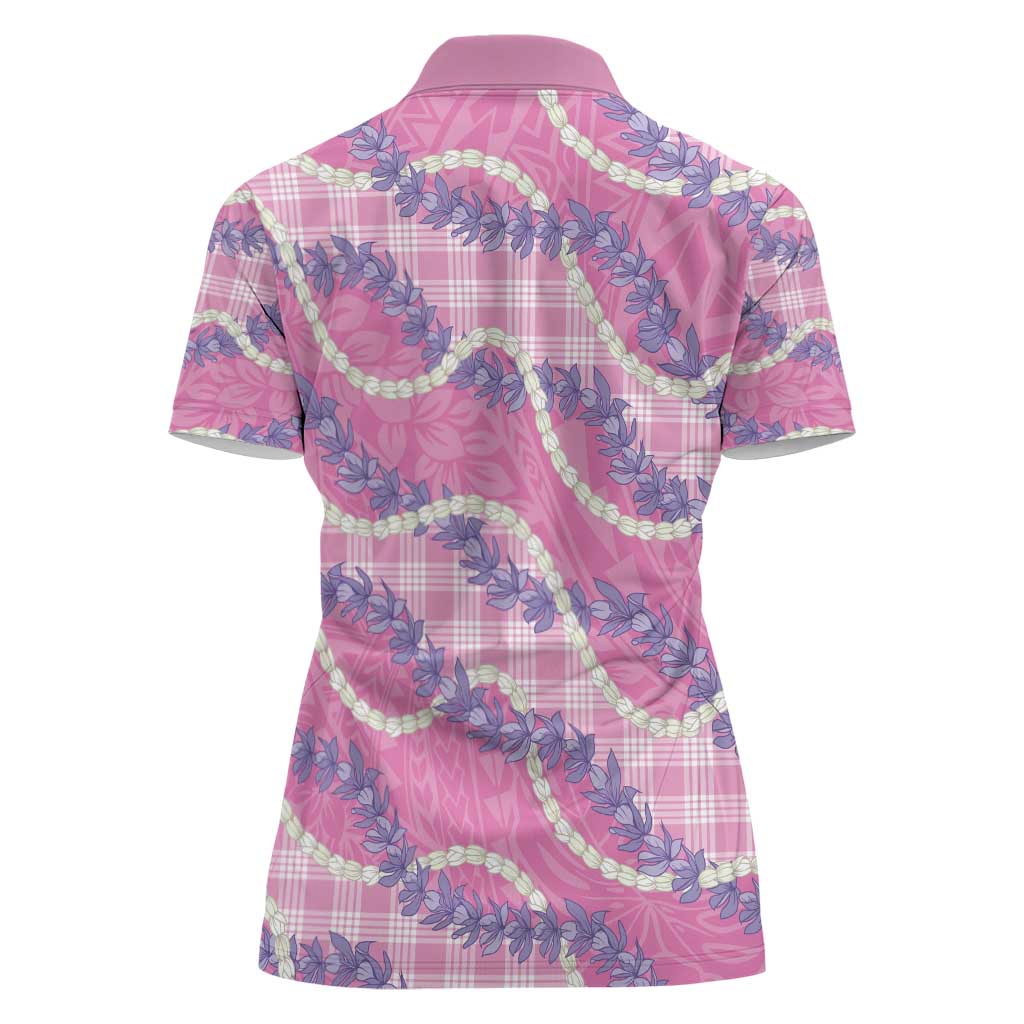 Pink Hawaii Palaka Honohono Pikake Women Polo Shirt Hawaiian Orchid Lei Polynesian Pattern - Polynesian Pride