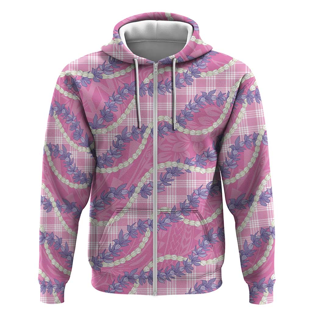 Pink Hawaii Palaka Honohono Pikake Zip Hoodie Hawaiian Orchid Lei Polynesian Pattern - Polynesian Pride