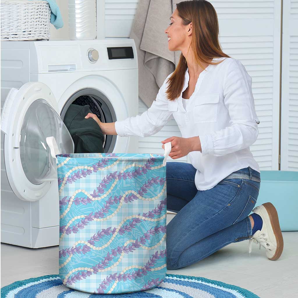 Blue Hawaii Palaka Honohono Pikake Laundry Basket Hawaiian Orchid Lei Polynesian Pattern - Polynesian Pride