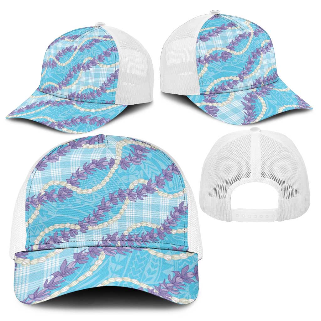 Blue Hawaii Palaka Honohono Pikake Baseball Net Cap Hawaiian Orchid Lei Polynesian Pattern - Polynesian Pride