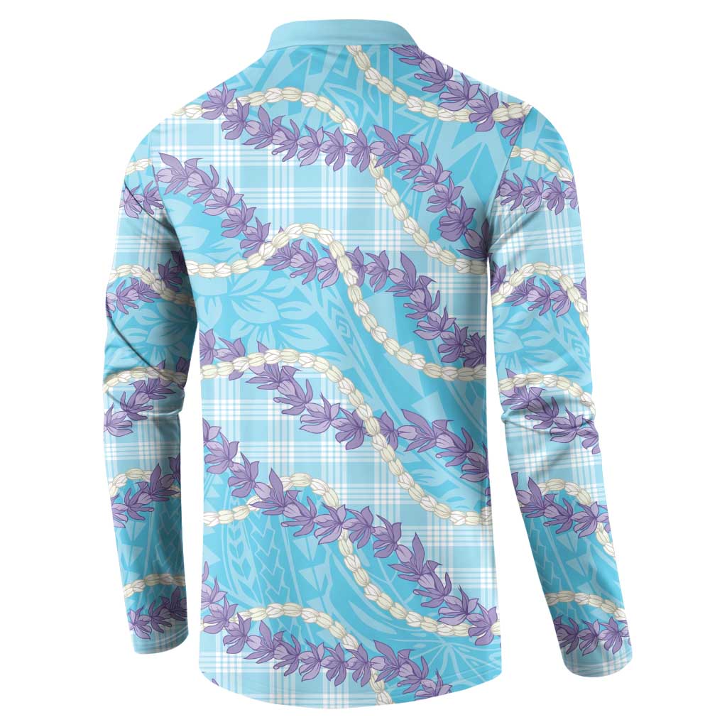 Blue Hawaii Palaka Honohono Pikake Button Sweatshirt Hawaiian Orchid Lei Polynesian Pattern - Polynesian Pride