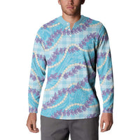 Blue Hawaii Palaka Honohono Pikake Button Sweatshirt Hawaiian Orchid Lei Polynesian Pattern - Polynesian Pride