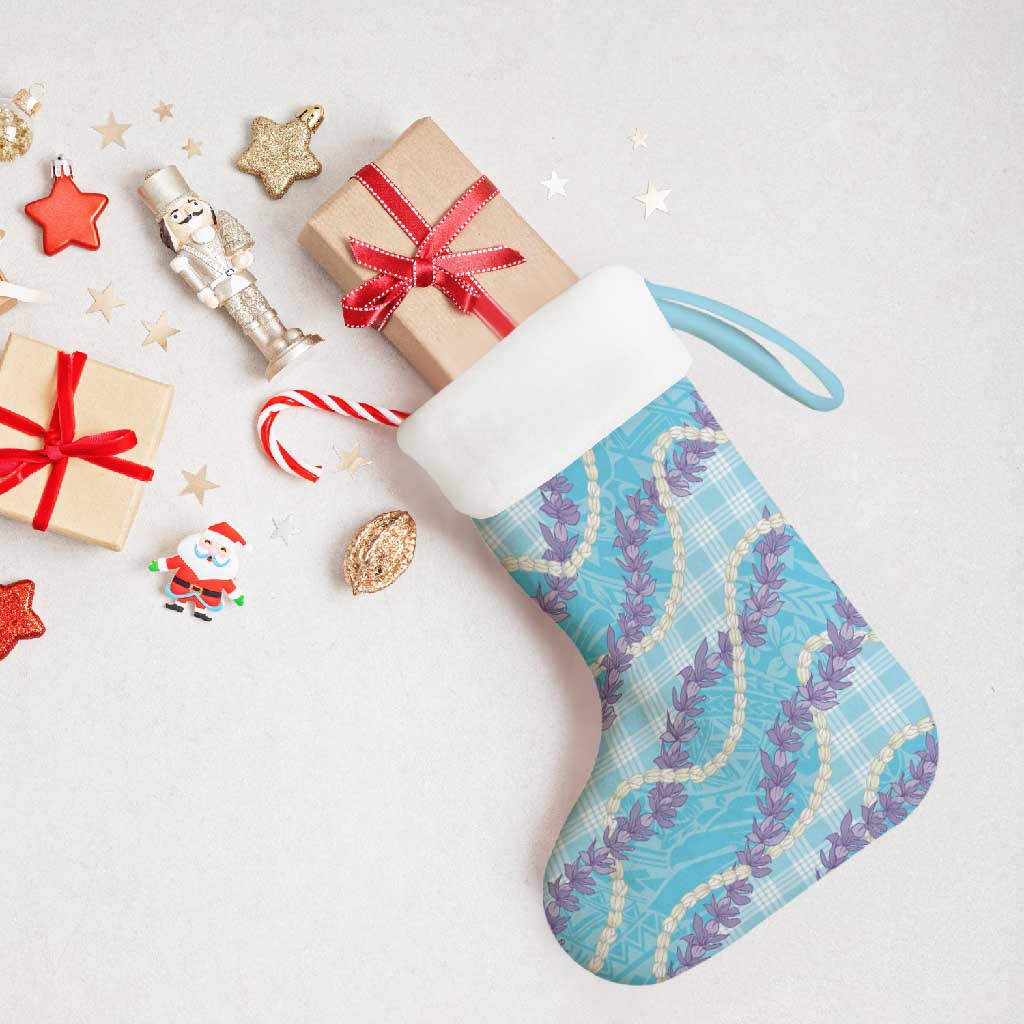 Blue Hawaii Palaka Honohono Pikake Christmas Stocking Hawaiian Orchid Lei Polynesian Pattern - Polynesian Pride