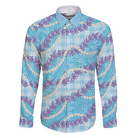 Blue Hawaii Palaka Honohono Pikake Family Matching Long Sleeve Bodycon Dress and Hawaiian Shirt Hawaiian Orchid Lei Polynesian Pattern - Polynesian Pride