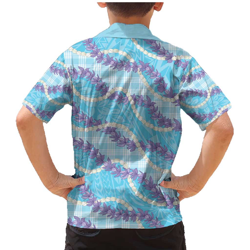 Blue Hawaii Palaka Honohono Pikake Family Matching Mermaid Dress and Hawaiian Shirt Hawaiian Orchid Lei Polynesian Pattern - Polynesian Pride