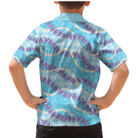 Blue Hawaii Palaka Honohono Pikake Family Matching Mermaid Dress and Hawaiian Shirt Hawaiian Orchid Lei Polynesian Pattern - Polynesian Pride