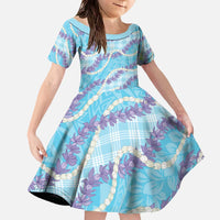 Blue Hawaii Palaka Honohono Pikake Family Matching Off The Shoulder Long Sleeve Dress and Hawaiian Shirt Hawaiian Orchid Lei Polynesian Pattern - Polynesian Pride