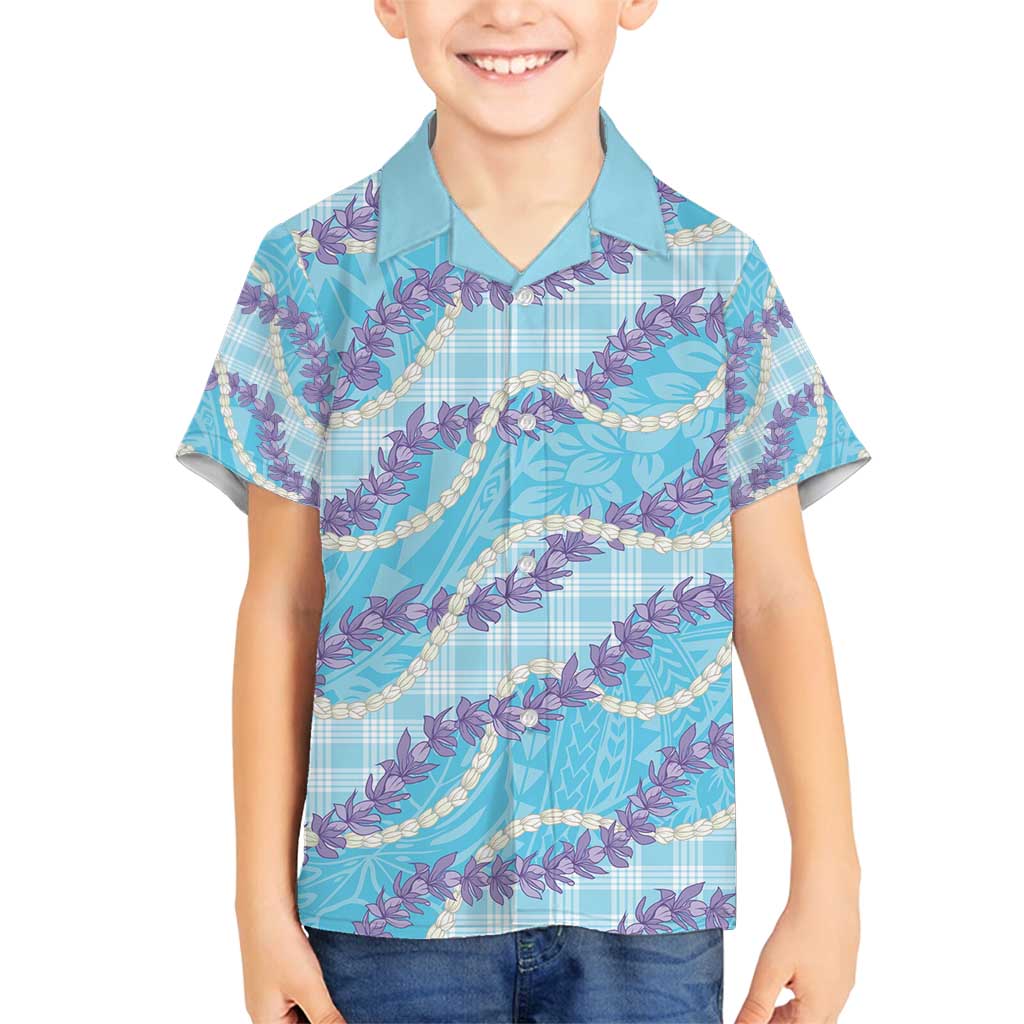 Blue Hawaii Palaka Honohono Pikake Family Matching Tank Maxi Dress and Hawaiian Shirt Hawaiian Orchid Lei Polynesian Pattern - Polynesian Pride