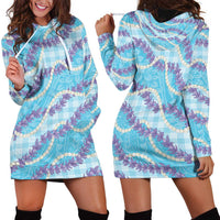 Blue Hawaii Palaka Honohono Pikake Hoodie Dress Hawaiian Orchid Lei Polynesian Pattern - Polynesian Pride