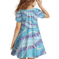 Blue Hawaii Palaka Honohono Pikake Kid Short Sleeve Dress Hawaiian Orchid Lei Polynesian Pattern - Polynesian Pride